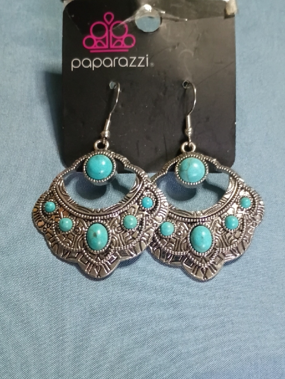 Paparazzi Silver-Tone Turquoise Fan Drop Earrings